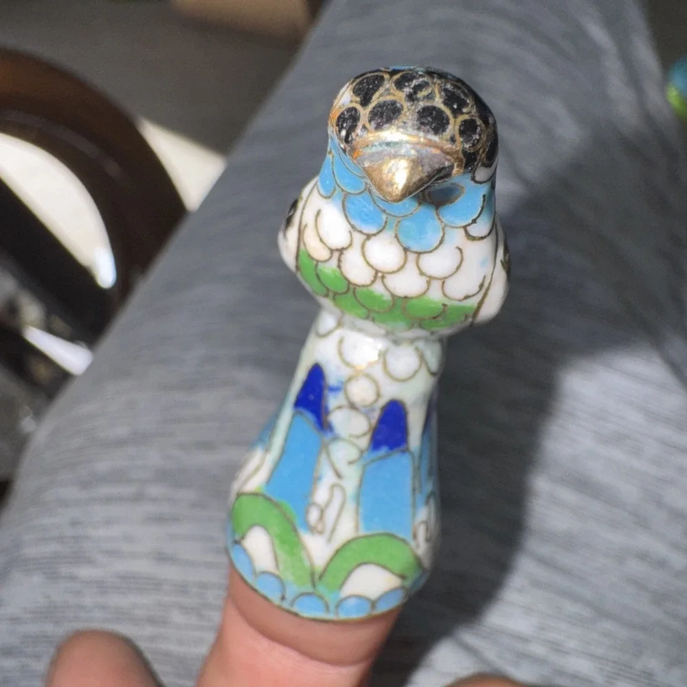 Vintage Oriental Cloisonné Parrot Bird Enamel‎ Sewing Thimble